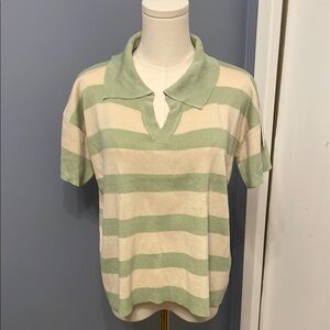 🆕 Green and Cream Striped Polo Shirt